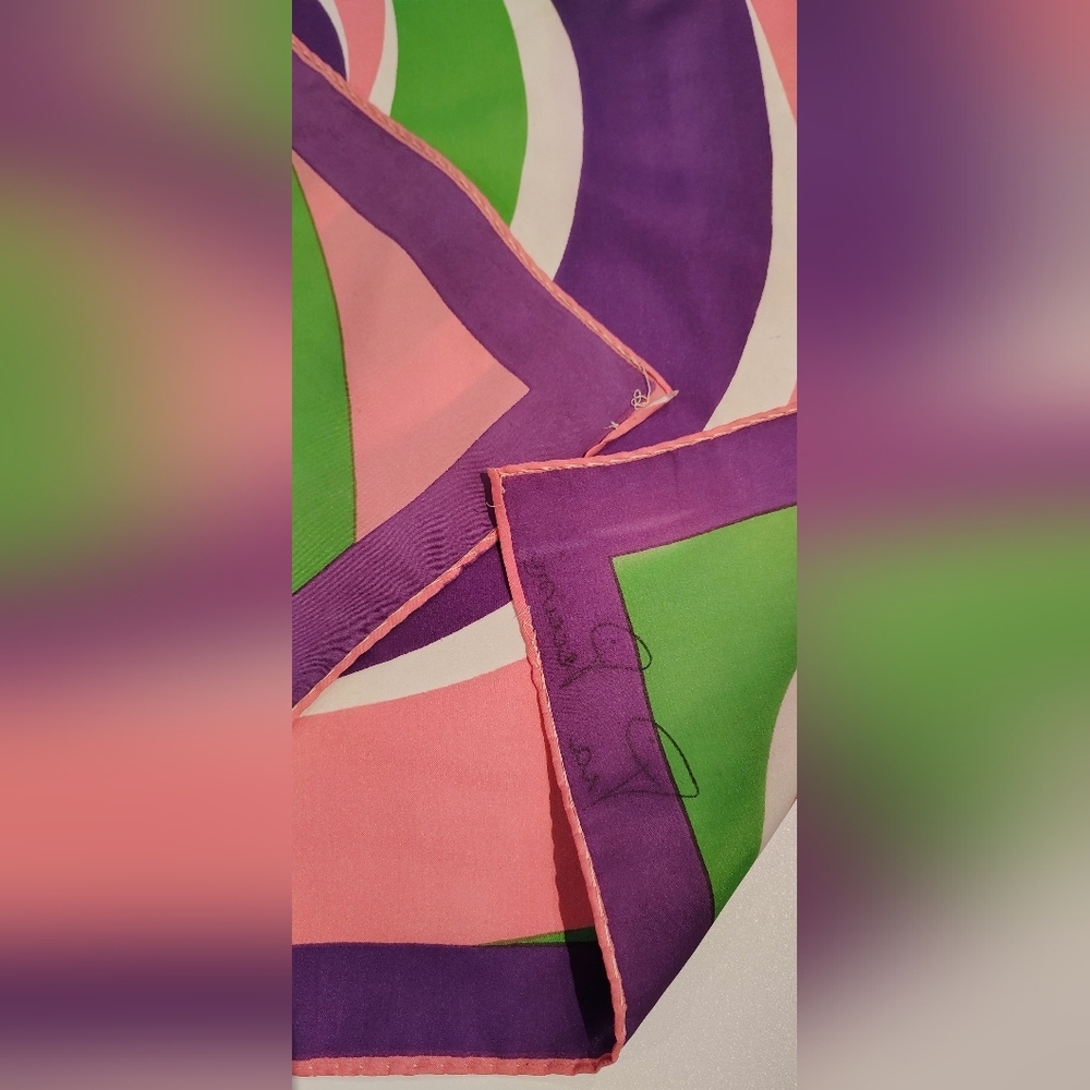 Pia Piccini Vintage Swirl Print Silk Scarf in Pink, Green & Purple - Picture 12 of 14